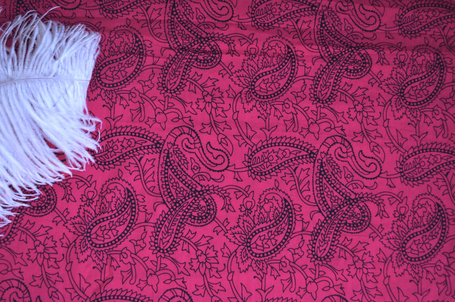 Hot pink Paisley print cotton fabric by the yard