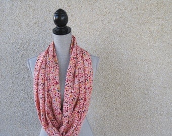 Fabric scarf, Infinity scarf, tube scarf, eternity scarf, loop scarf, long scarf, silk scarf, coral, peach, spring scarf