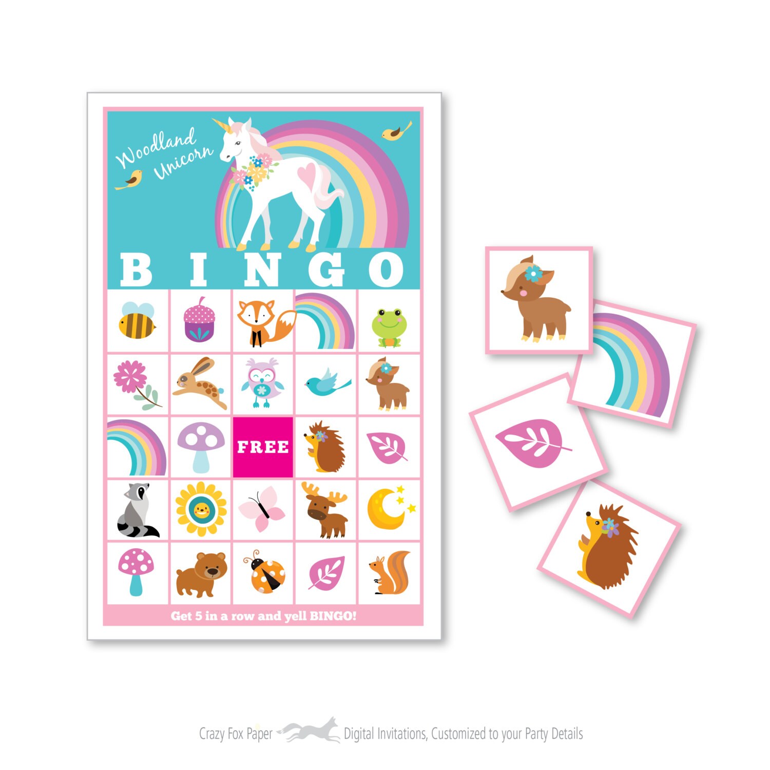 woodland unicorn bingo game kids printable bingo game