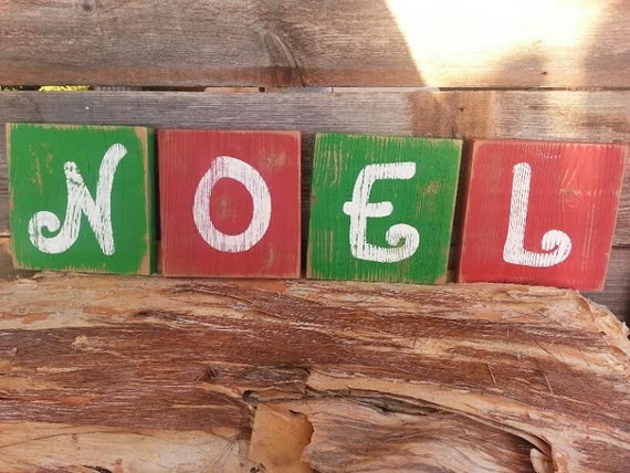 Christmas Holiday NOEL Sign Blocks Rustic Upcycled Reclaimed