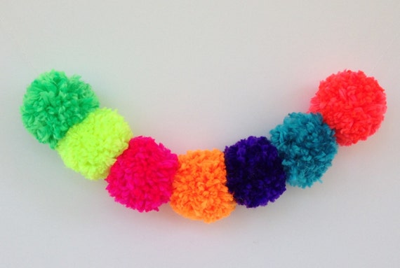 garland pom pink pom Bunting, Party Banner, Yarn Garland, Pom Neon Pom Party Pom PomPoms,