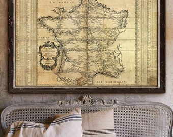Map of France 1744, Historical French map, 4 sizes up to 54x36" (140x90 cm) First triangulation map of France - Limited Edition of 100