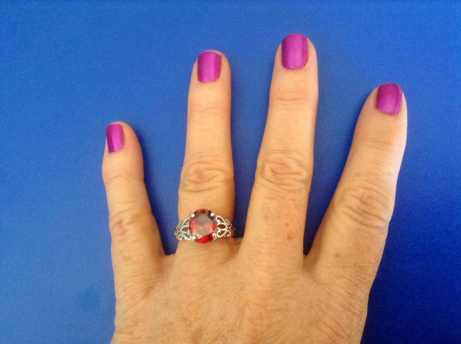 Sterling ring Avon size 7 red stone silver 925 filigree
