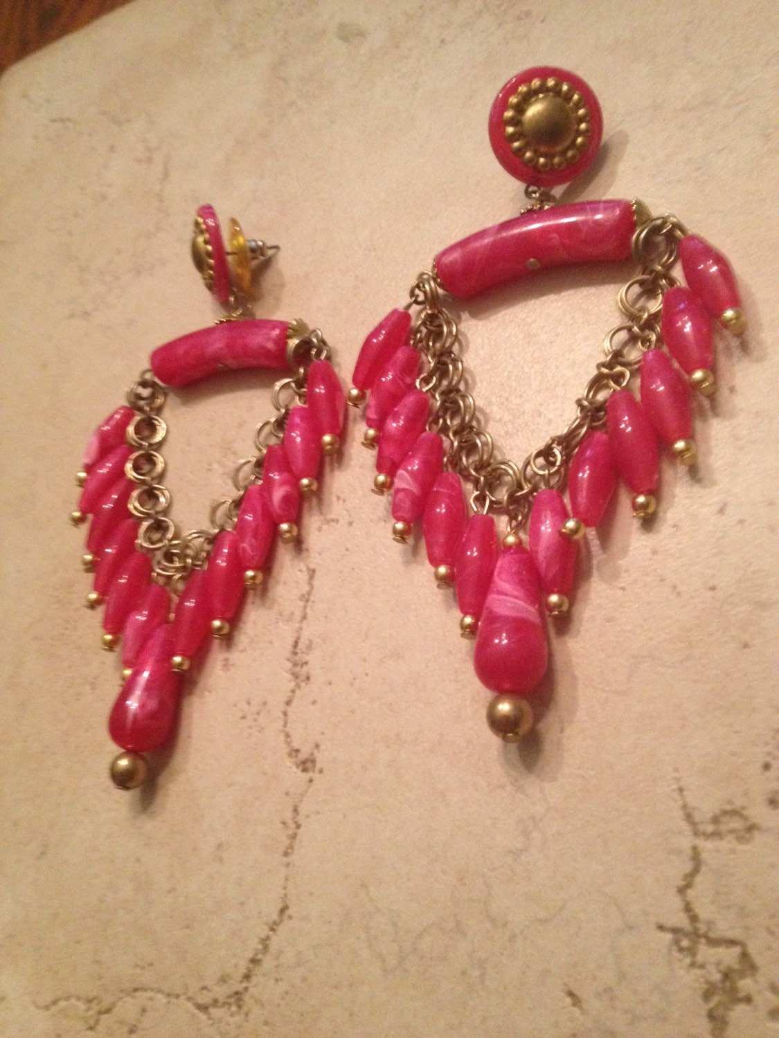 Vintage Pink Dangle Chandelier Earrings Costume Jewelry