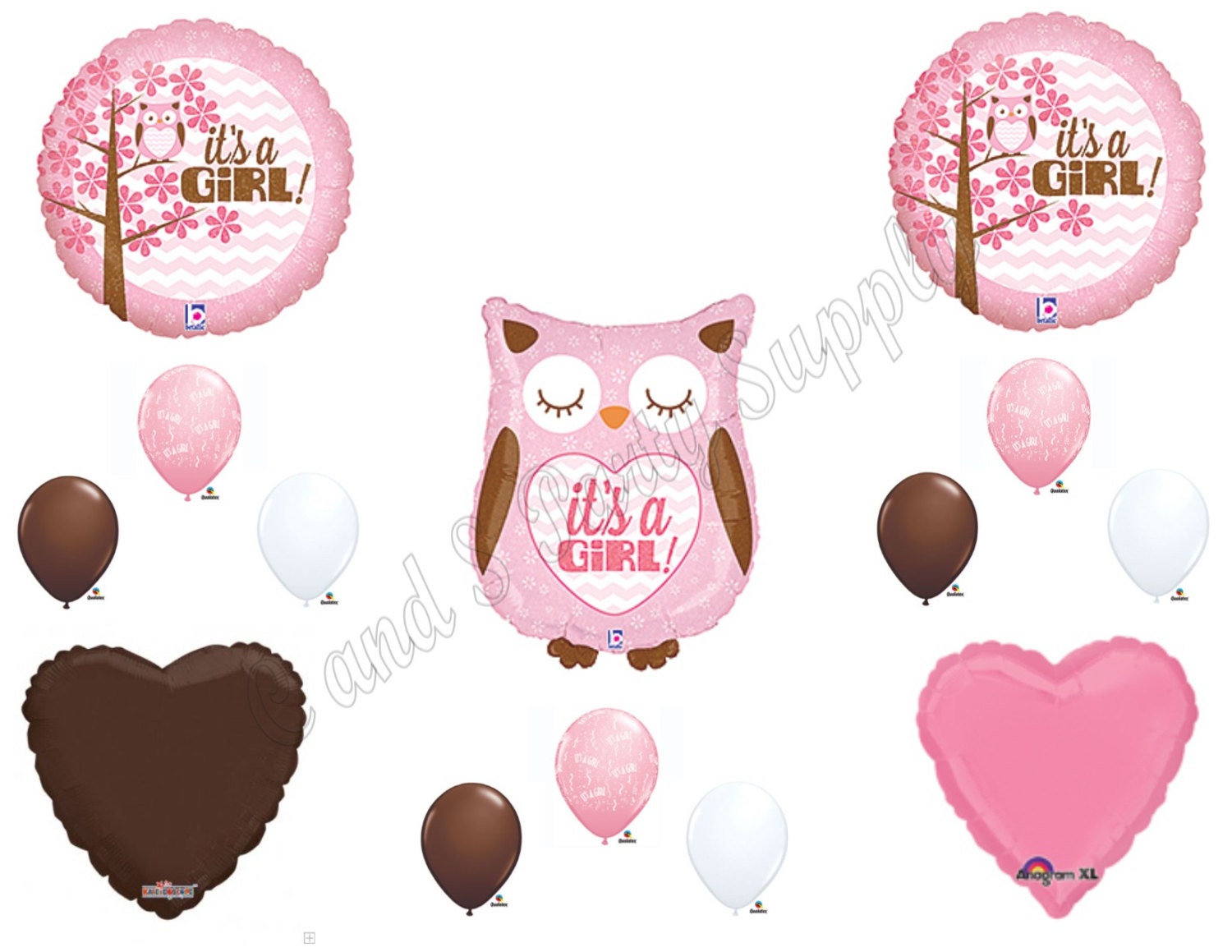 baby and pink shower brown decorations Etsy Decorations BABY CandSPartySupply GIRL New on OWL Balloons by