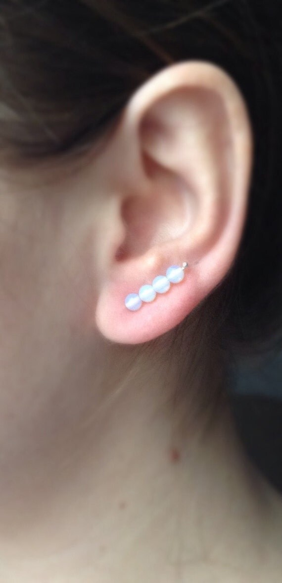 Opal Earrings Sterling Silver Ear Climber Ear Cuff Opal