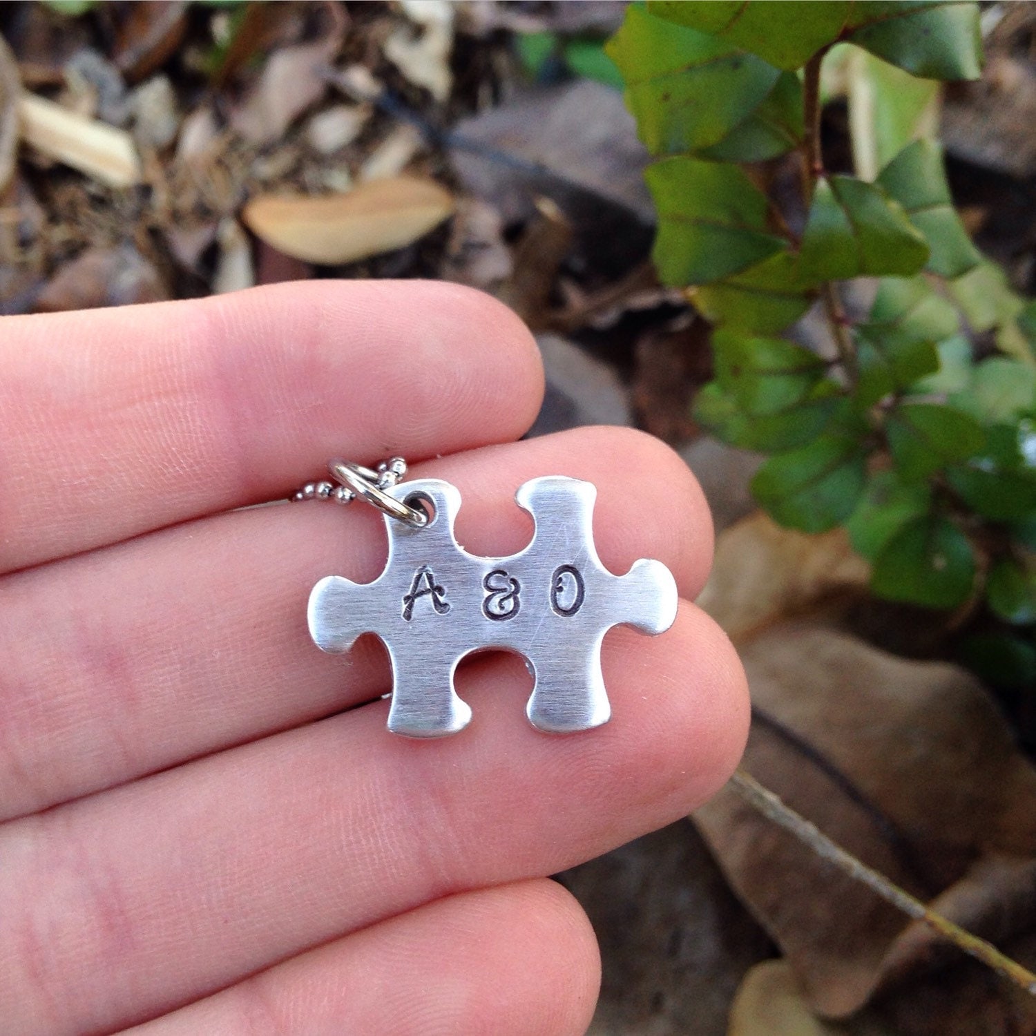 Personalized puzzle piece necklace by wishingwillowmetal on Etsy