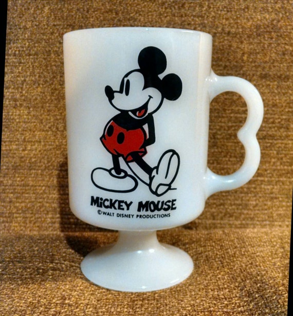 Vintage Mickey Mouse Mug, Milk Glass Pedestal Mug, Disney Mug