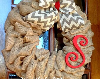 Door wreath, Burlap wreath, Spring wreath, Valentine Wreath, Summer Wreath, All Season Wreath, Monogram Initial wreath, Front door wreath