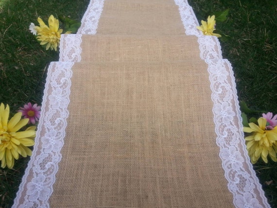 40" inches wide burlap aisle runner with lace/wedding aisle runner 40" inches wide burlap aisle runner with lace/wedding aisle runner