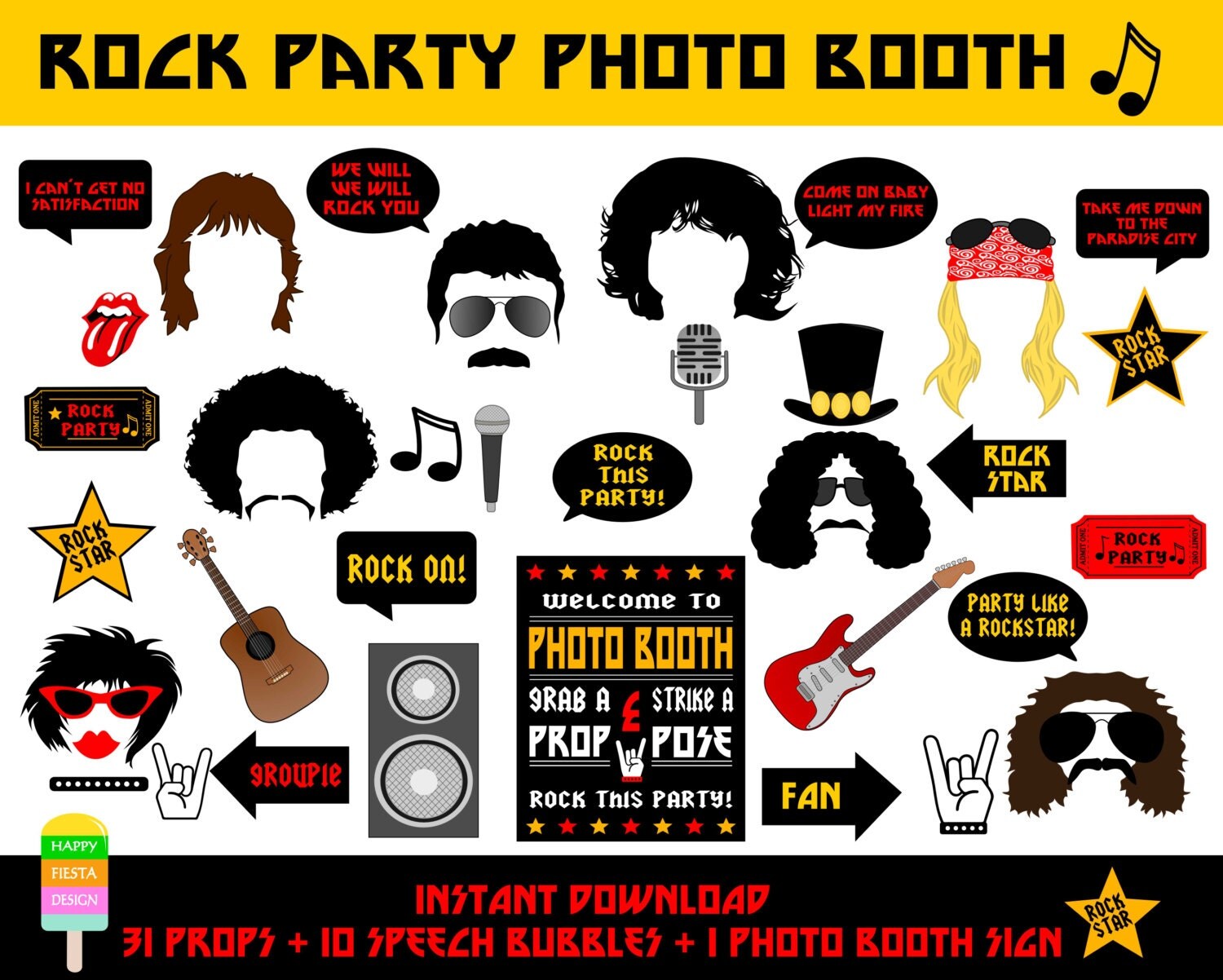 PRINTABLE Rock Party Photo Booth PropsRock Photo Booth
