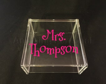Mrs. Acrylic Box, Hinged Jewelry Box, Trinket Box, Teacher Gift, Teacher Appreciation, Bridal Gift, Acrylic Box, Personalized Gift