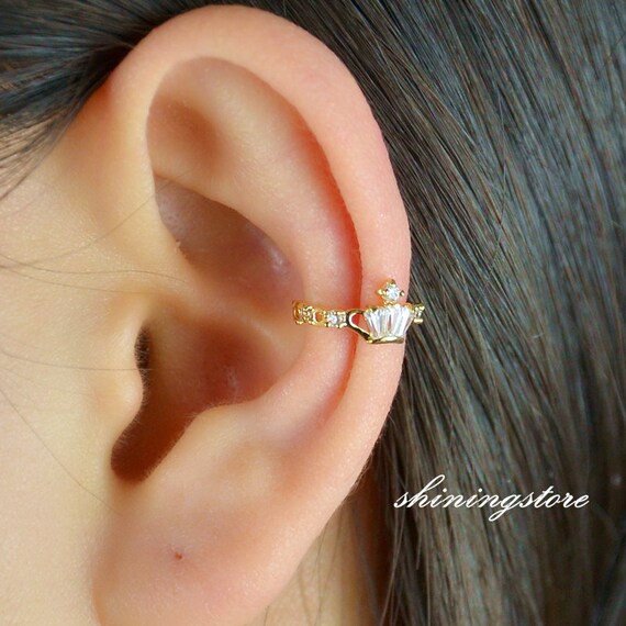 Gold princess crown minimalist ear cuff Zirconia by shiningstore