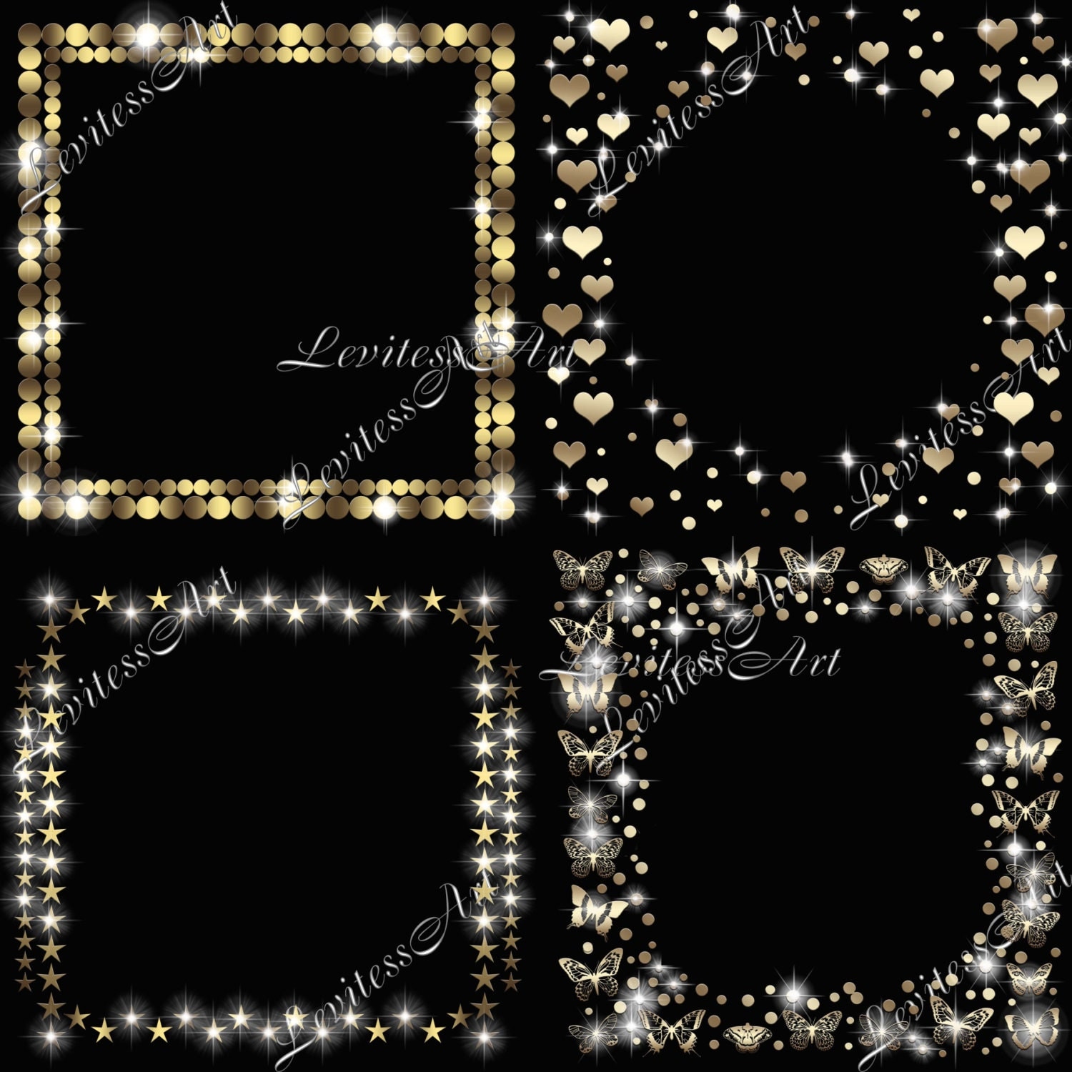 Gold frame clipart String lights sparkling Digital