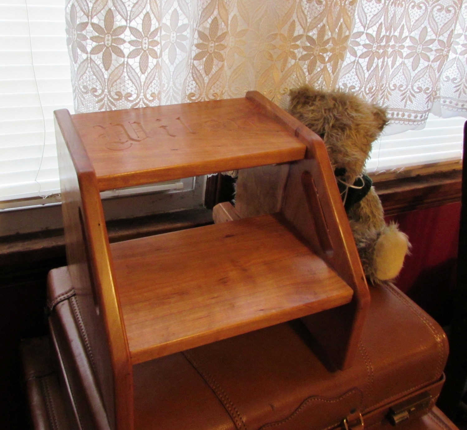 Children's Step Stool. Hand carved personalized solid wood