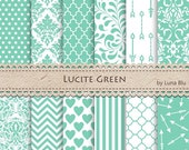 Green Digital Paper: "Lucite Green" Pantone Spring Colors 2015, green scrapbook papers, for invitations, cardmaking, crafts