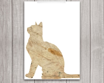 75% OFF SALE - Cat Wall Art - 5x7 Cat Wall Decor, Cat Artwork, Cat Sitting, Shabby Chic, Rustic Decor, Cat Print, Cat Printable, Kitty