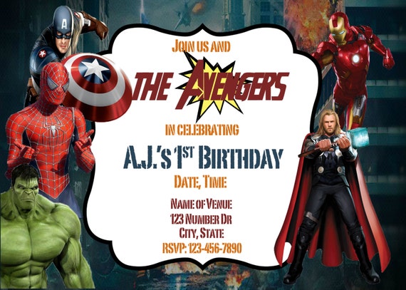 Articles similaires à Invitation anniversaire Avengers, Captain America, Spiderman, Thor, Iron ...