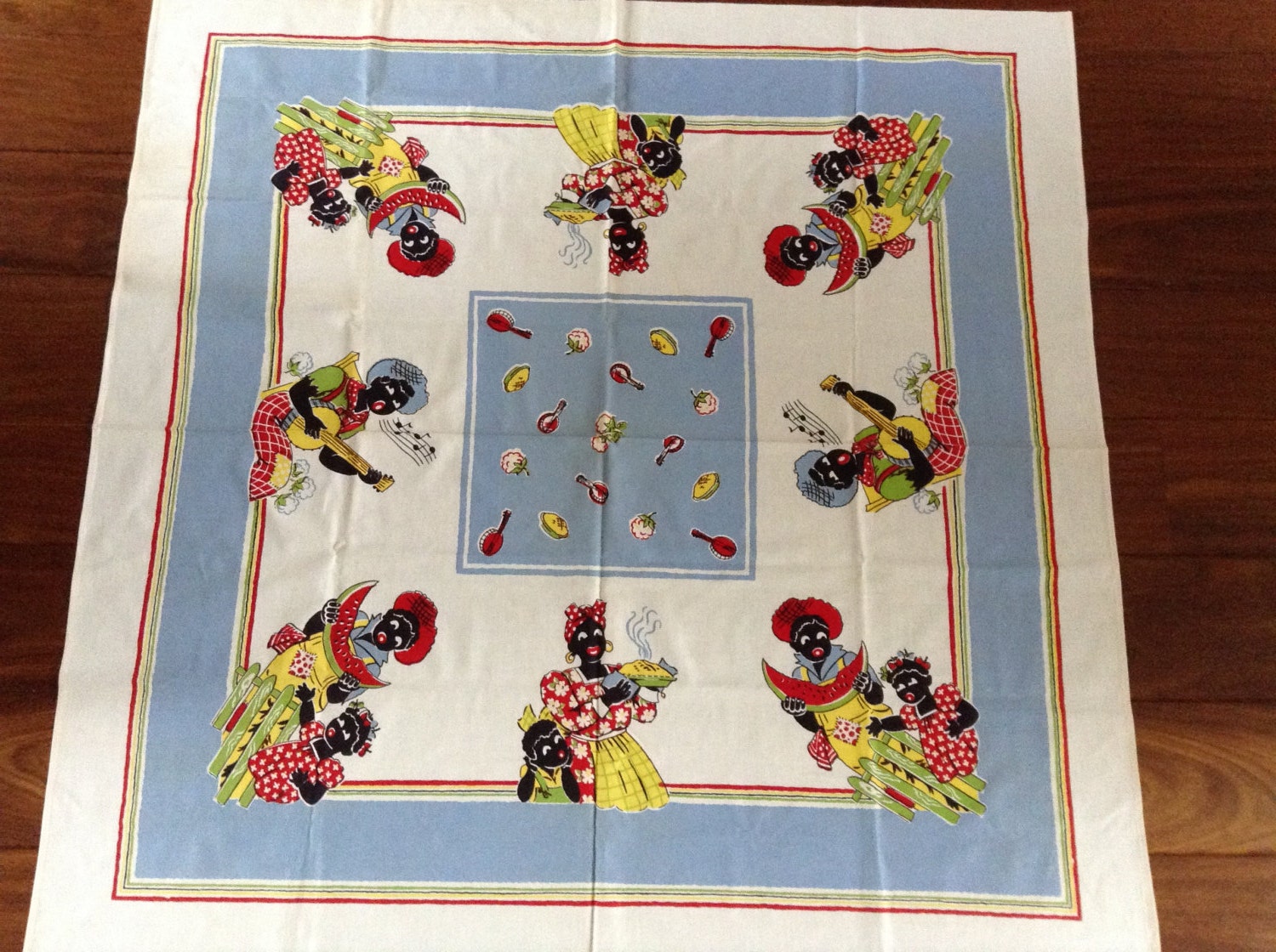 Vintage Black Americana Tablecloth 1940's 1950's