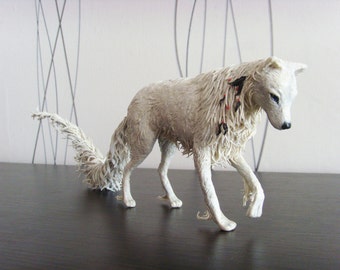 White wolf statue - original handmade OOAK fantasy animal sculpture figure figurine creature totem surreal