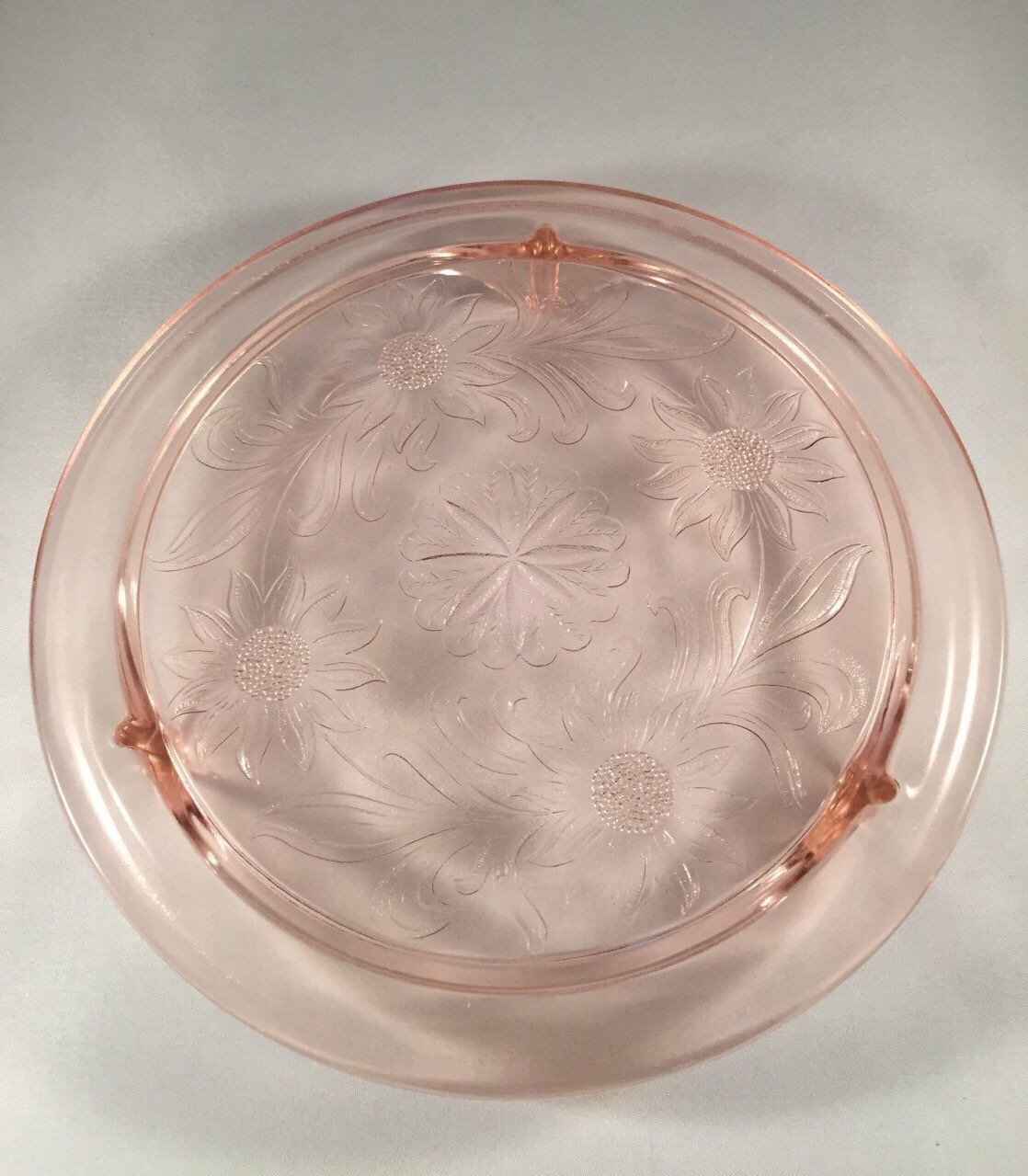Pink Footed Cake Plate Depression Glass in Daisy by VintageBleue