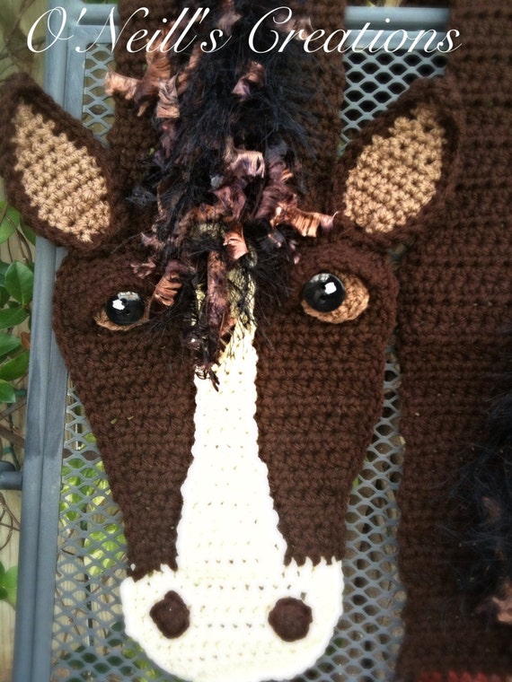 One of kind whimsical crocheted horse scarf. Very detailed