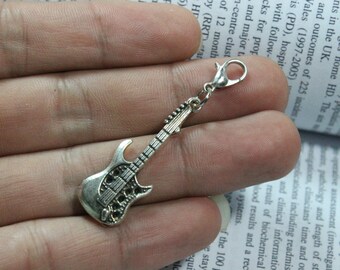 Silver Guitar Charms Cute Music Pendants Metal Findings For Jewelry Making and Crafts 12*38mm