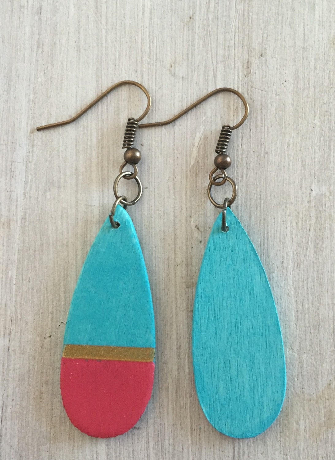 Wooden Earrings Teardrop Earring Gold Striped by GreyFusion