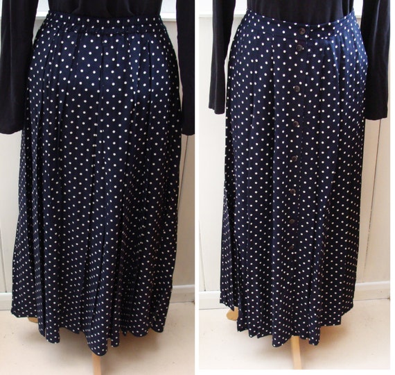 navy polka dot maxi skirt