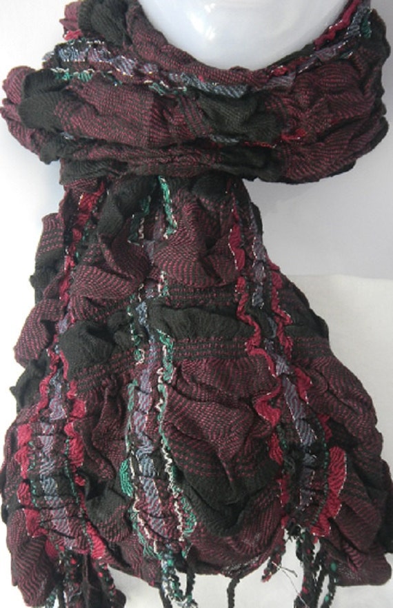 Black Maroon designer Scarf Stretchable Scarf by gettrendyscarf