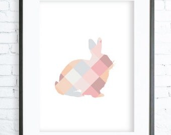 Easter gifts & decorations, Easter Bunny, Rabbit Print,Rabbit Art, Modern Art Prints, Coral Home Decor,Coral Printable, Coral Wall Art