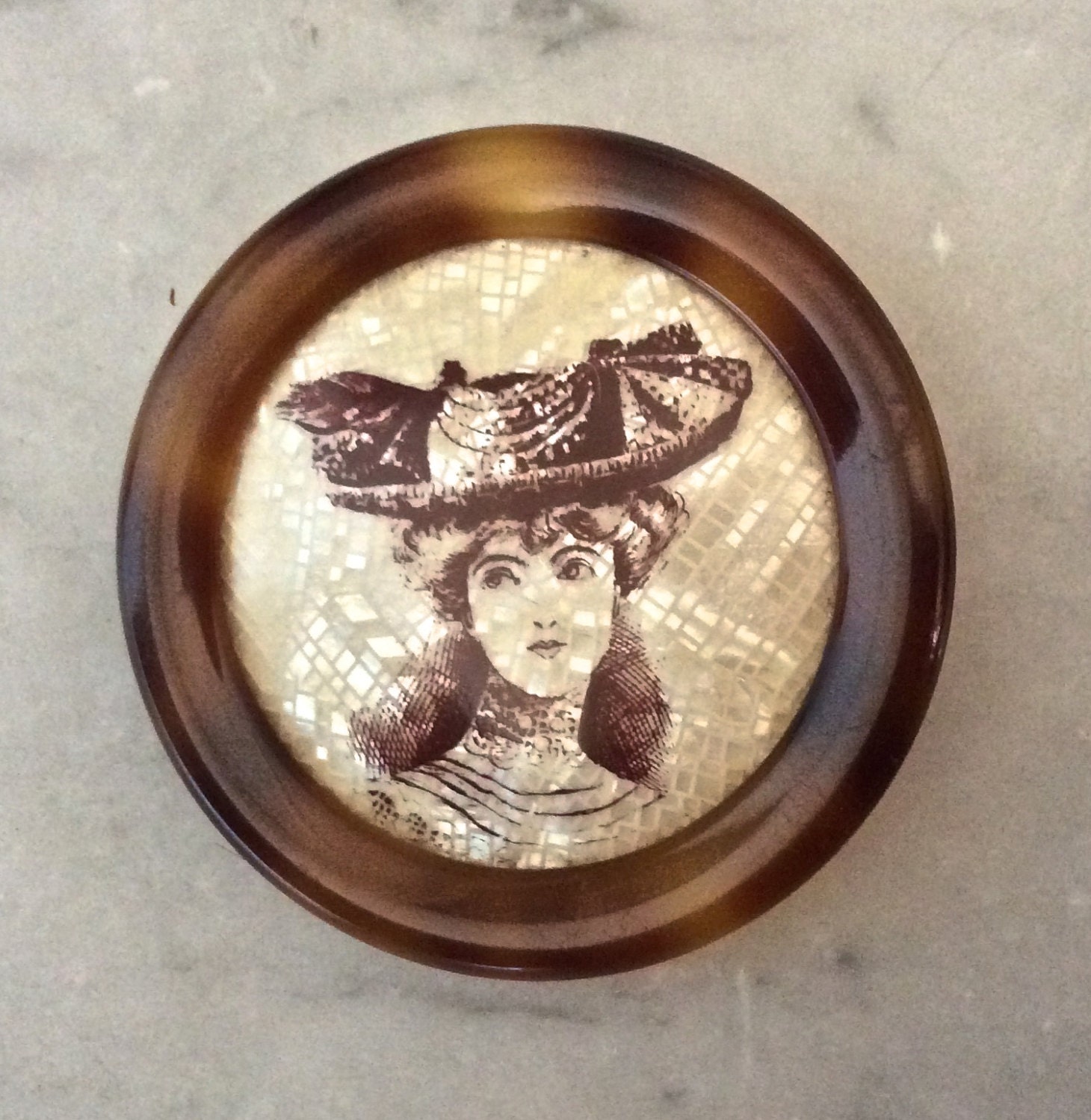 Lea Stein Vintage SERIGRAPHY Brooch Portrait of a beautiful