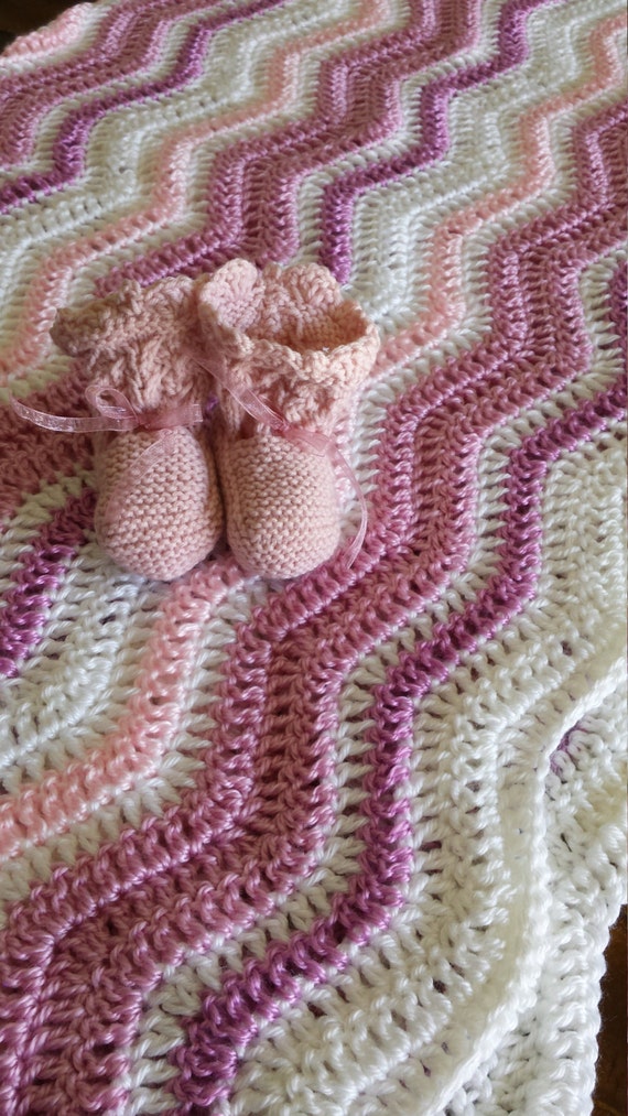 Handmade baby blanket in soft pinks and by FuzzingtonOwlsBlanky