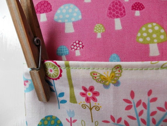 Peg Bag, Storage Bag, Toy Storage. Handmade 100% Cotton, Designer Fabric, Flo's Garden, Toadstools. Home, Laundry, Domestic Goddess, Pegbag