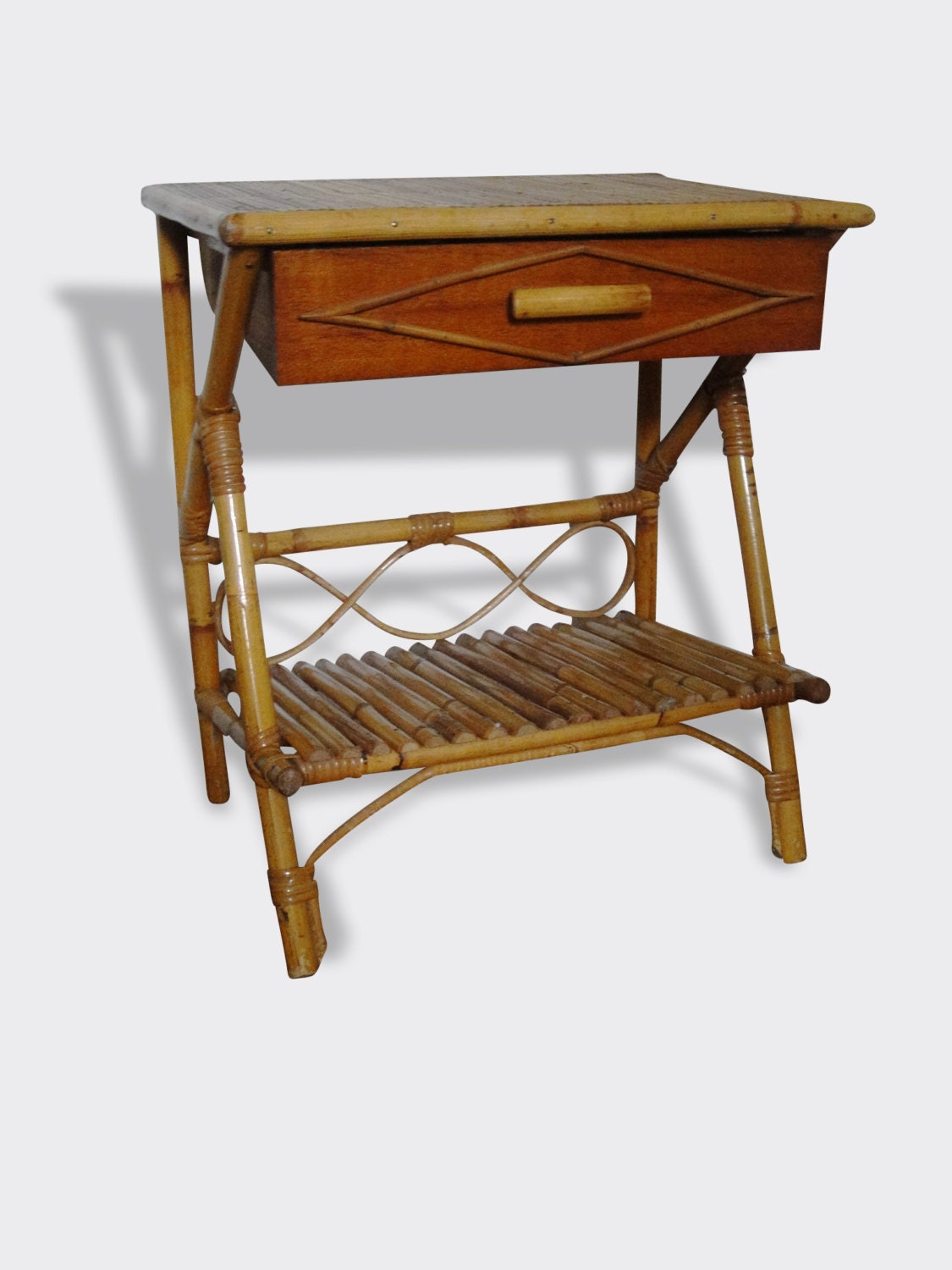 Bedside table in rattan and bamboo 1960 French Haute Juice