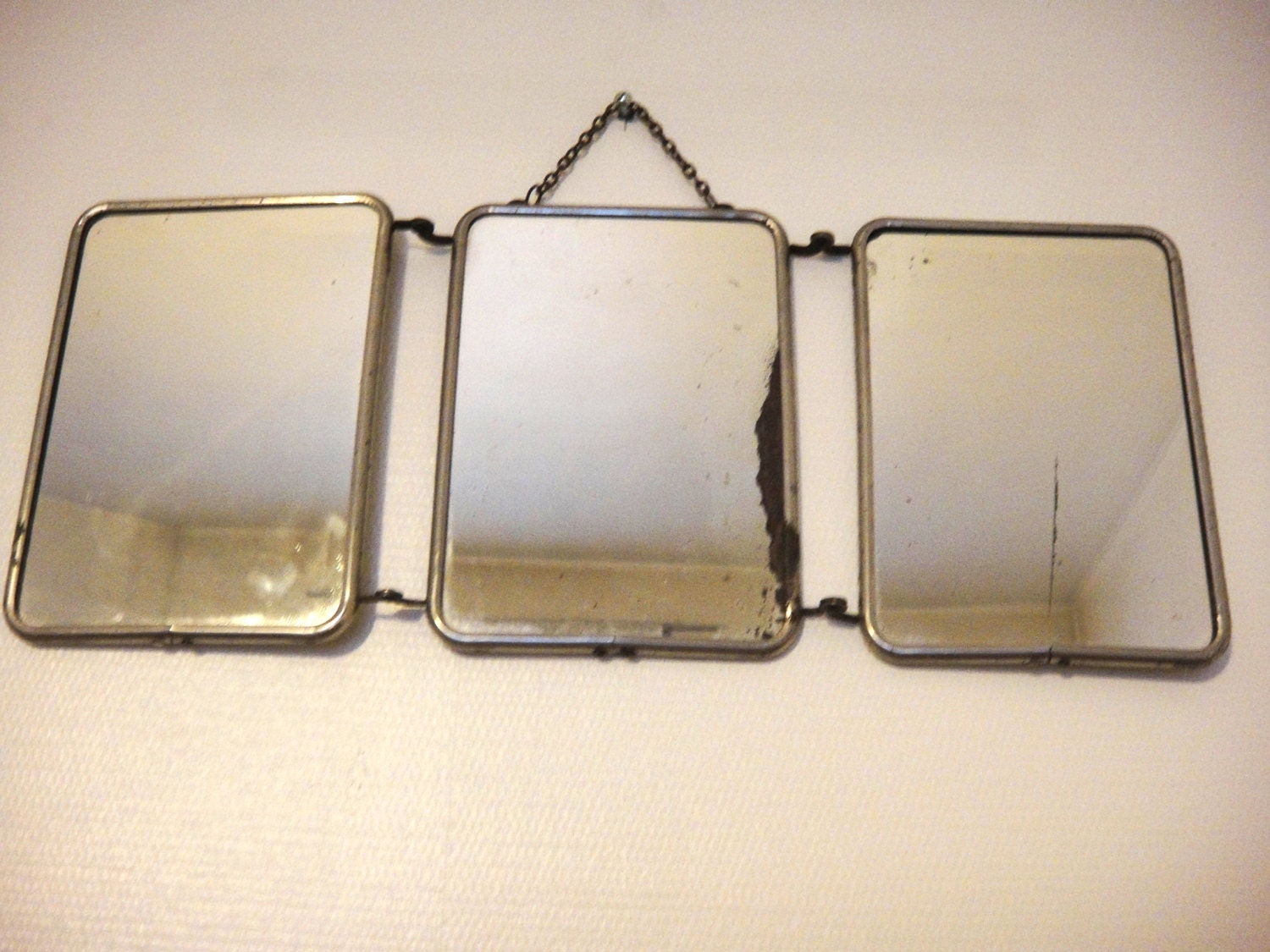 Huge French Vintage barber mirror triptych bathroom tri fold