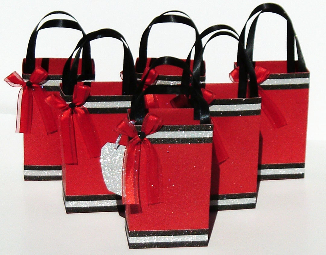 Set of 10 Small Gift Bags Red and Black Favor by Water4Inferno
