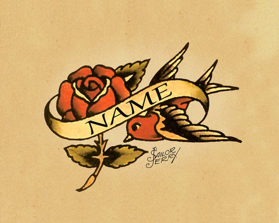 Personalise Any Name Rose Swallow Sailor Jerry Tattoo Enamel Personalise Any Name Rose Swallow Sailor Jerry Tattoo Enamel