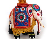 Royal Elephant with the tooth of a Buddha - Hand wood covered Figurine  with with textile
