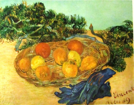 Vintage art print litho poster NOS Van Gogh still life fruit