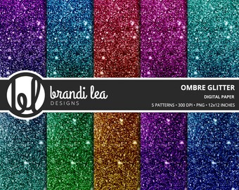 Ombre Glitter Digital Paper - Digital Download - 300 DPI - 12x12 Inches - PNG
