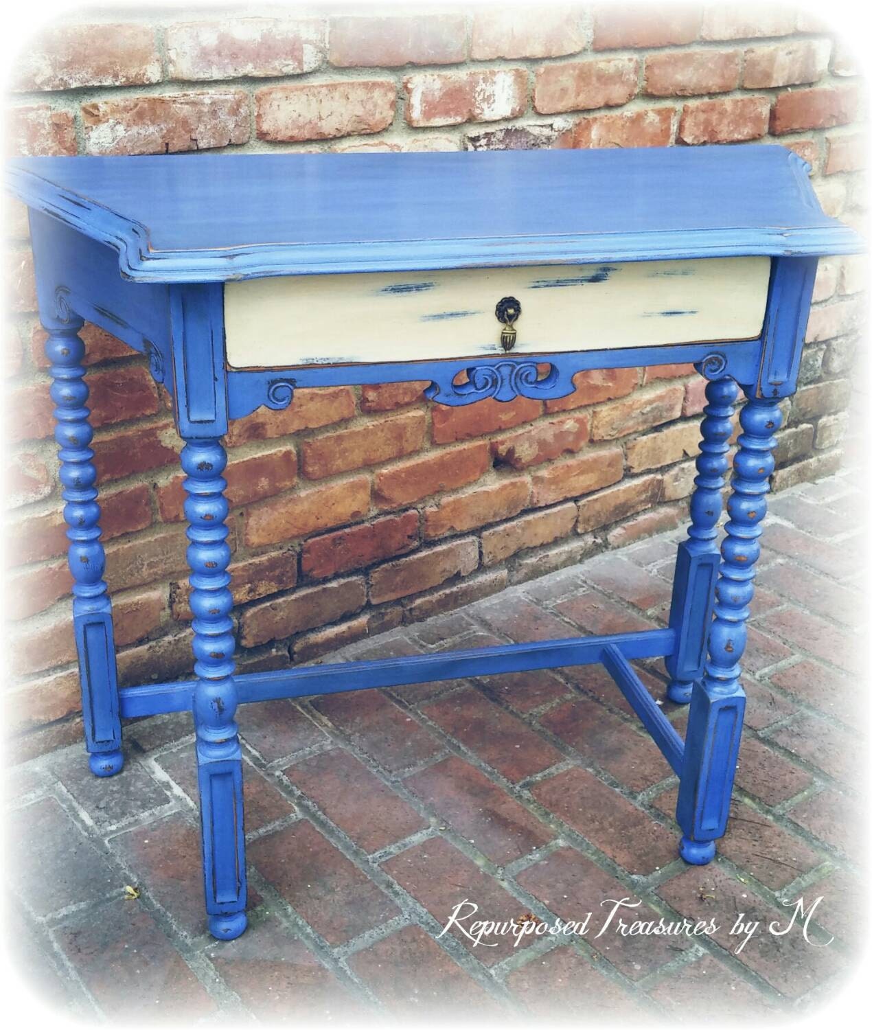 Vintage shabby chic entry table distressed blue entry table