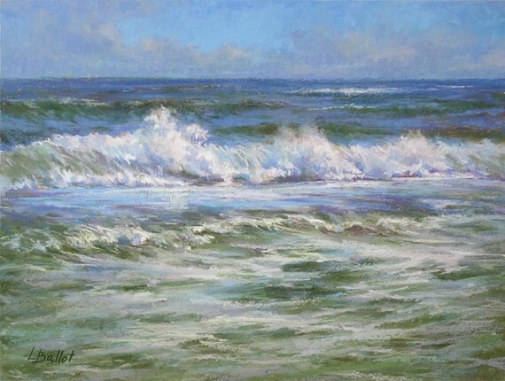 Ocean waves Pastel seascape Waves painting Pastel painting