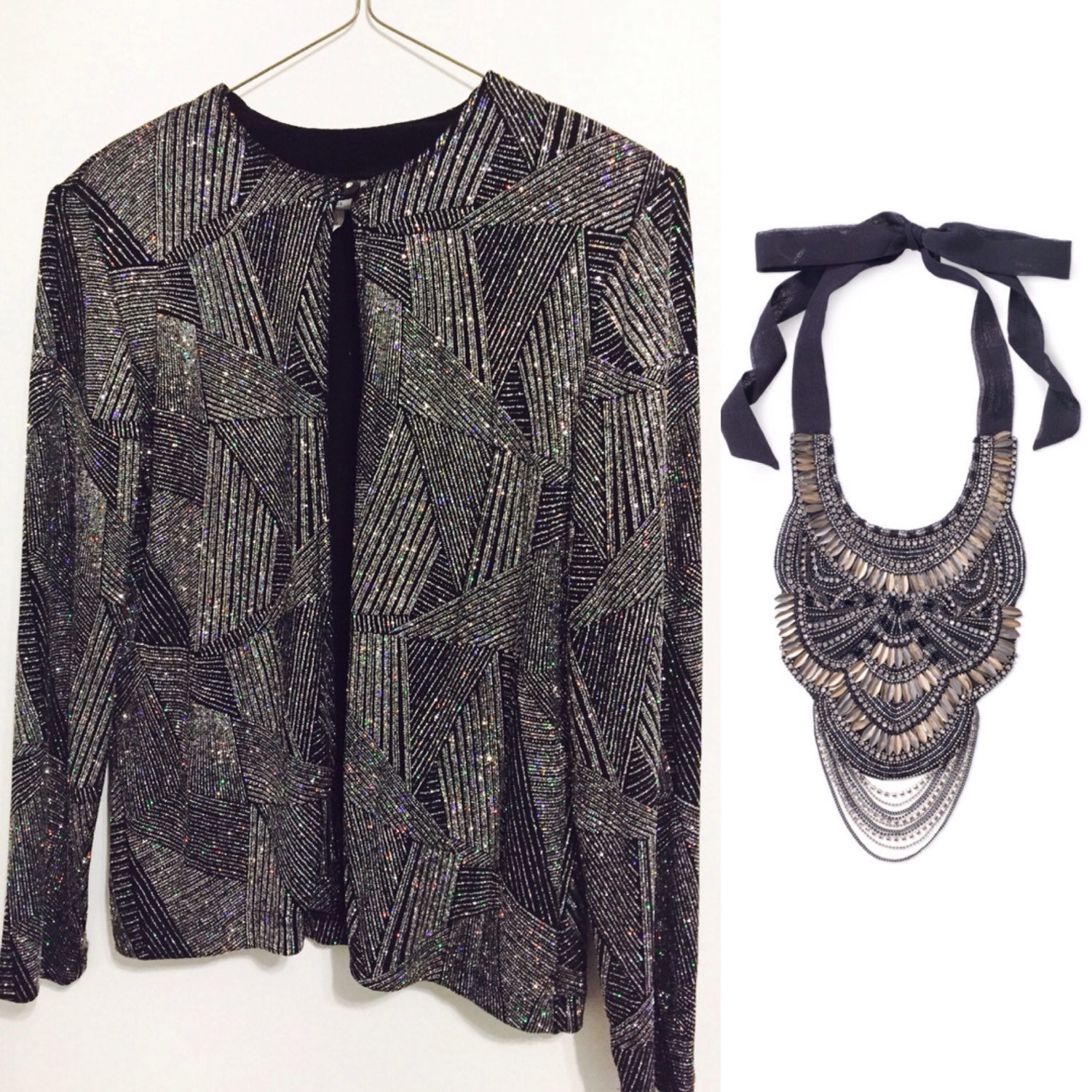 Vintage 1980s Sparkle Jacket / Glitter sparkle Evening Jacket