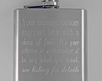 stainless steel flask, metal hip flask, personalized flask, custom engraved flask, pocket flask, men's flask, groomsman gift