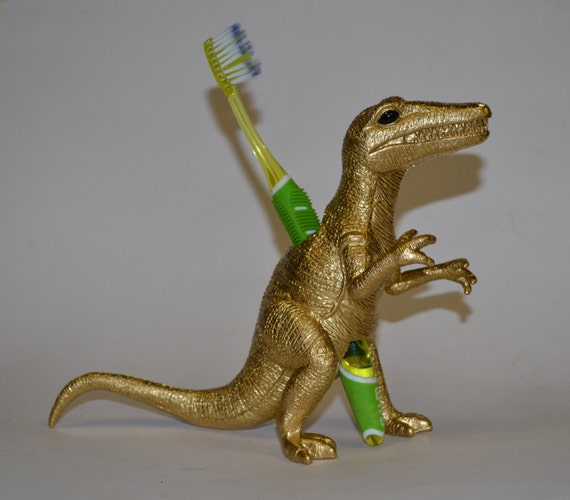 Dinosaur Toothbrush Holder Gold Deinonychus great by 