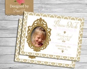 Princess birthday invitation, gold and pink party invite, princess girl party, glitter damask invitation
