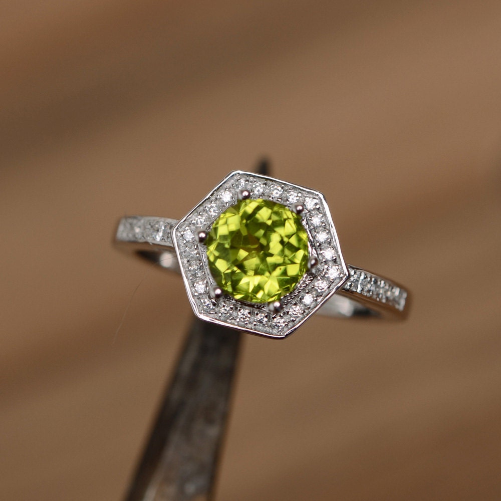 natural peridot ring gemstone ring wedding ring promise ring