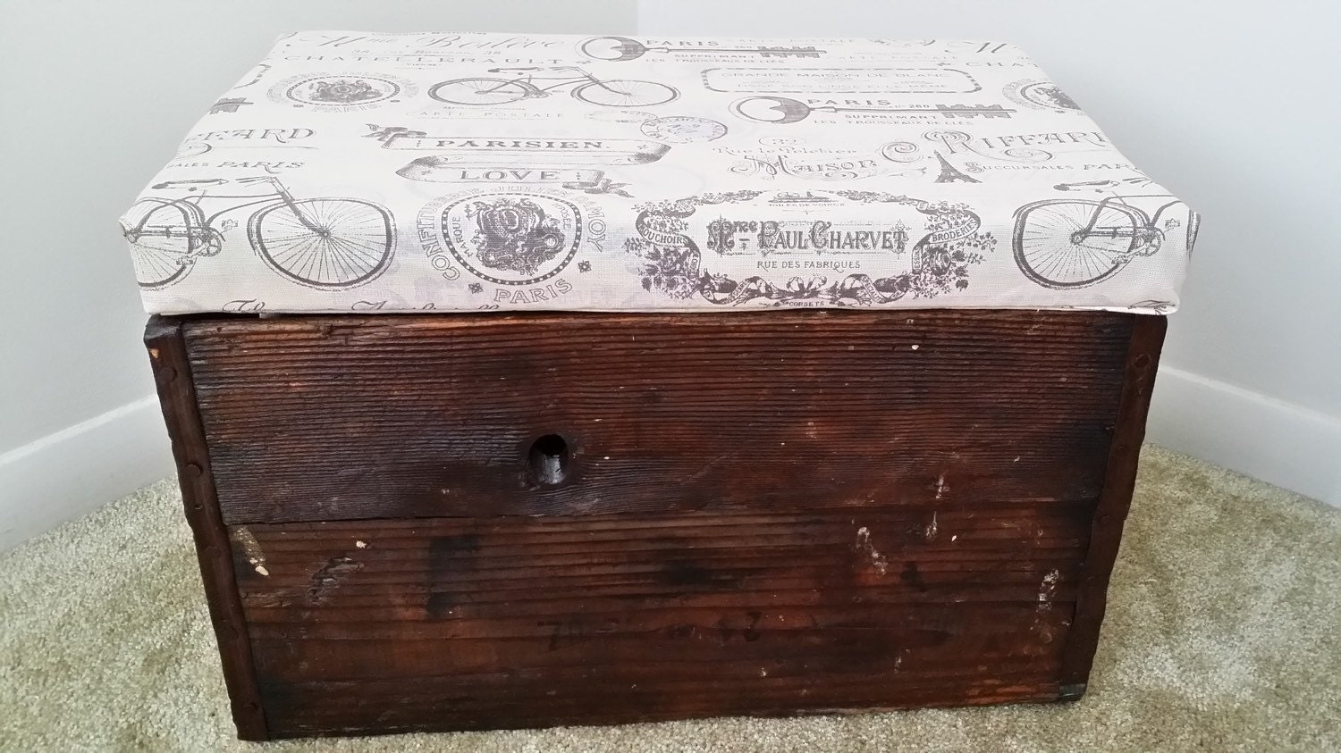 Vintage wood crate ottoman