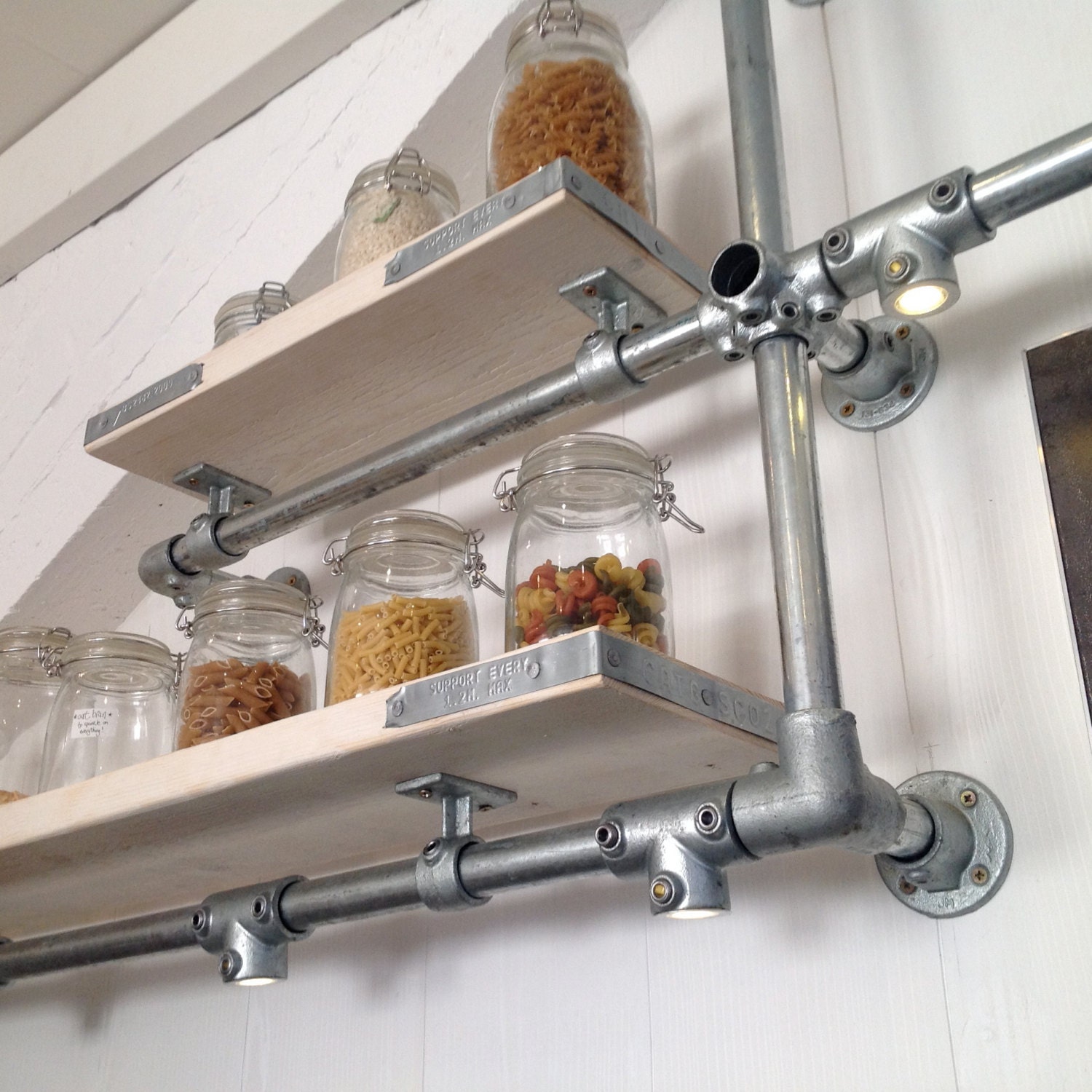 Wall Mounted Industrial Kitchen Shelves and Pan by RatAndPallet